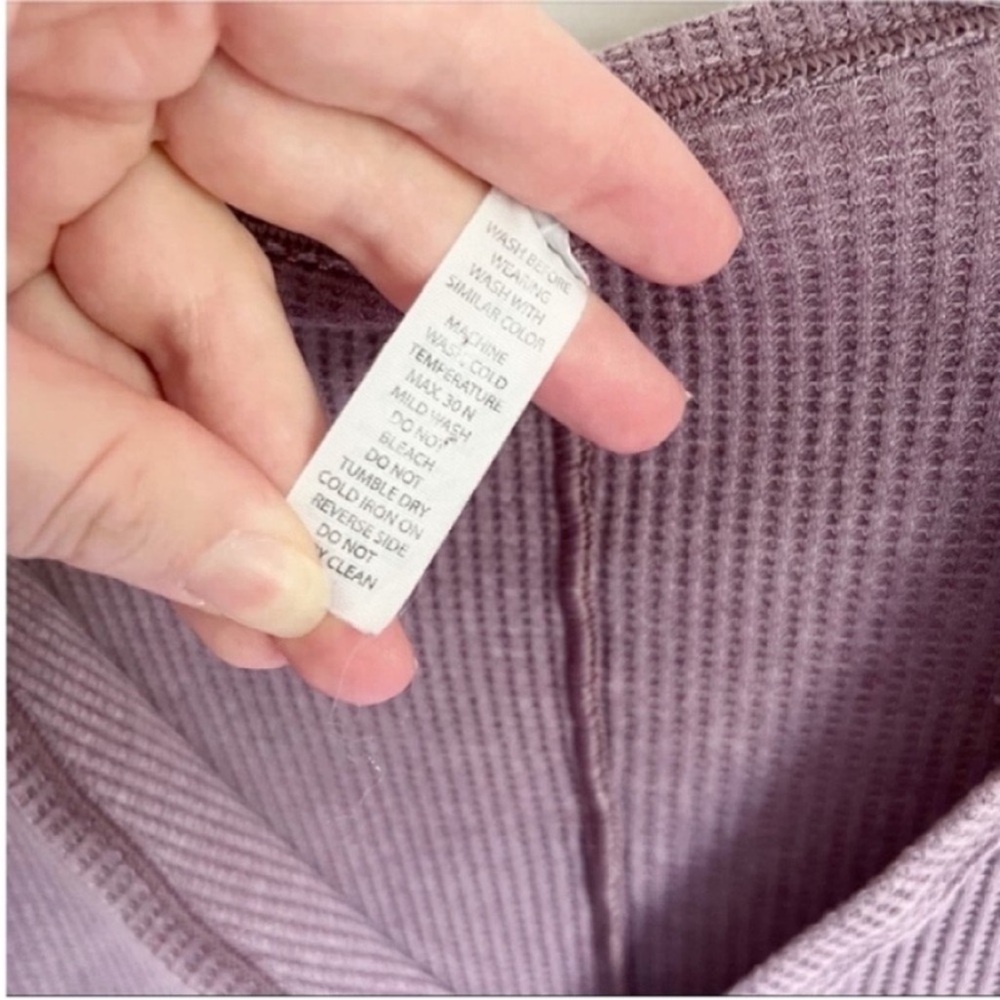 Zyia Active Don't Wake Me Up shirt purple waffle knit thermal buttons v neck - Picture 7 of 8